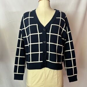 KULE White and Blue Cardigan Sweater V-Neck Cropped